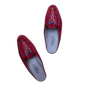 Bruno Magli Sport Suede Embroidered Jeweled Slides Mules Red 7.5